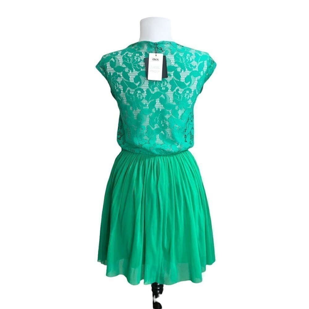 New ASOS Kelly Green Lace Mini Dress size 6 - Picture 5 of 12